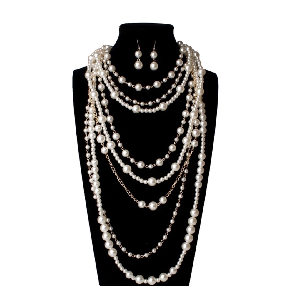 Vintage Style Imitation Pearl and Goldtone Layered Necklace